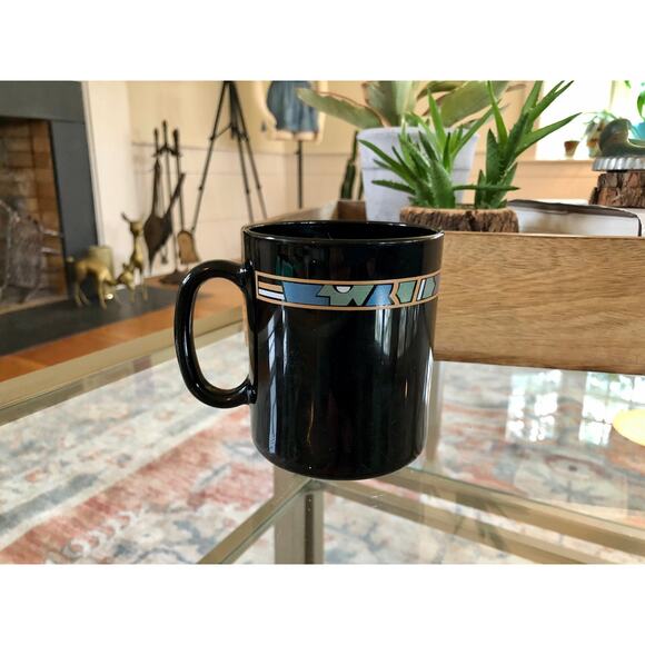 France Arcoroc Coffee Mug, Black Abstract Print Art Cup, Vintage Black French - Picture 2 of 10